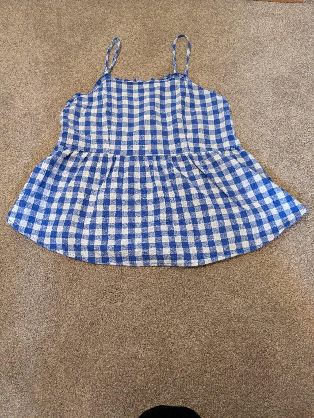 100% cotton blue and white gingham peplum tank top size small